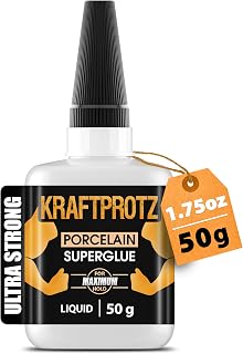 Ceramic Super Glue Liquid 1.75 oz XXL – for Cracks in Porcelain, Pottery, China & Stoneware – Fast-Drying, Dries Clear, Waterproof & Shock-Resistant – Thin Cyanoacrylate