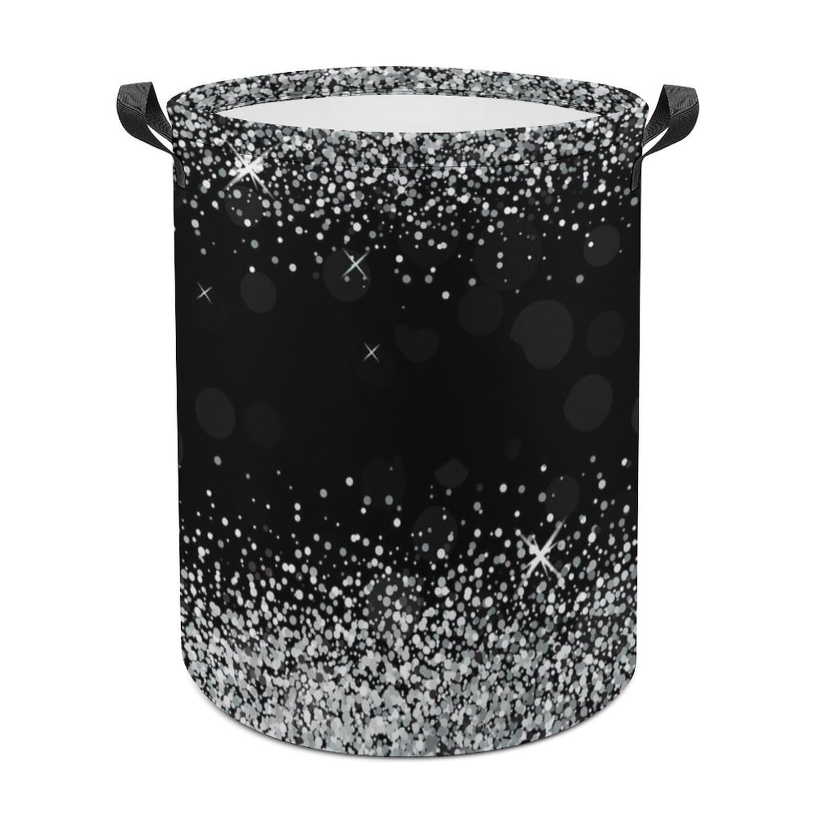 Wlntrophic Laundry Hamper, Shiny Silver Glitter Laundry Basket, Washing Basket with Handle