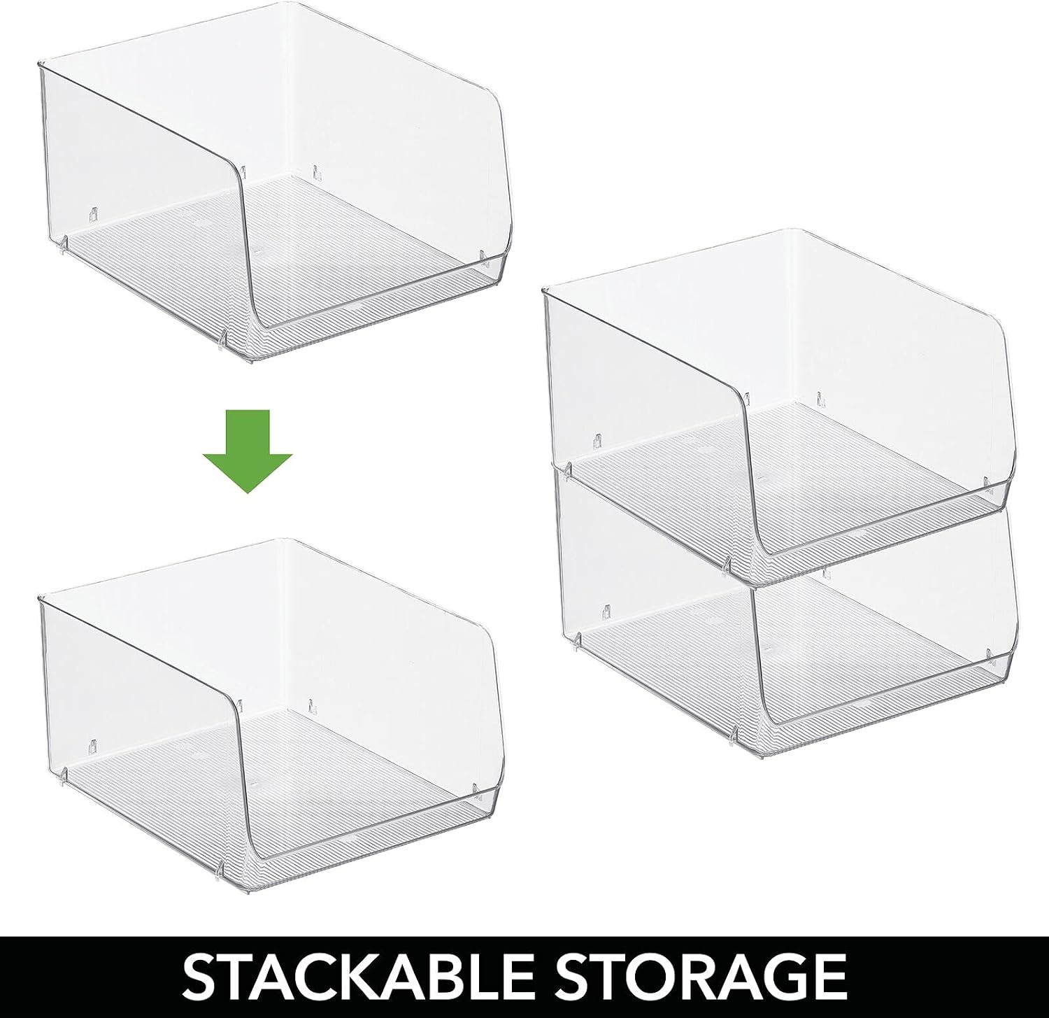 mDesign Wide Stackable Plastic Food Storage Organizer Bin Basket with Open Front for Household Kitchen Cabinets, Pantry, Offices, Closets, Bedrooms, Bathrooms - 10.2" Wide, 4 Pack - Clear