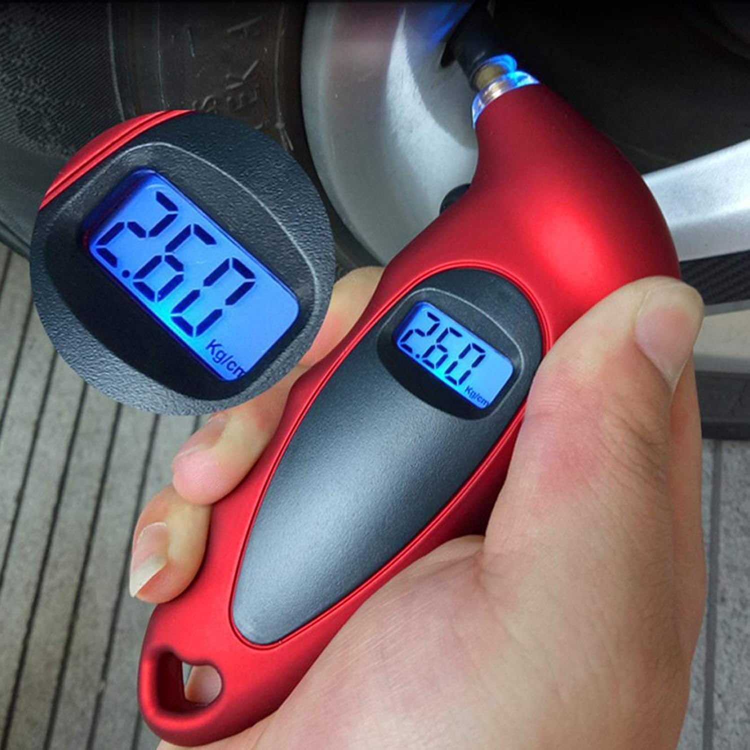 ANKIA Digital Tire Pressure Gauge 150 PSI with Back-lit LCD and Non-Slip Grip for Car Truck SUV Motorcycle Bicycle (Red&Black,2 Pack)
