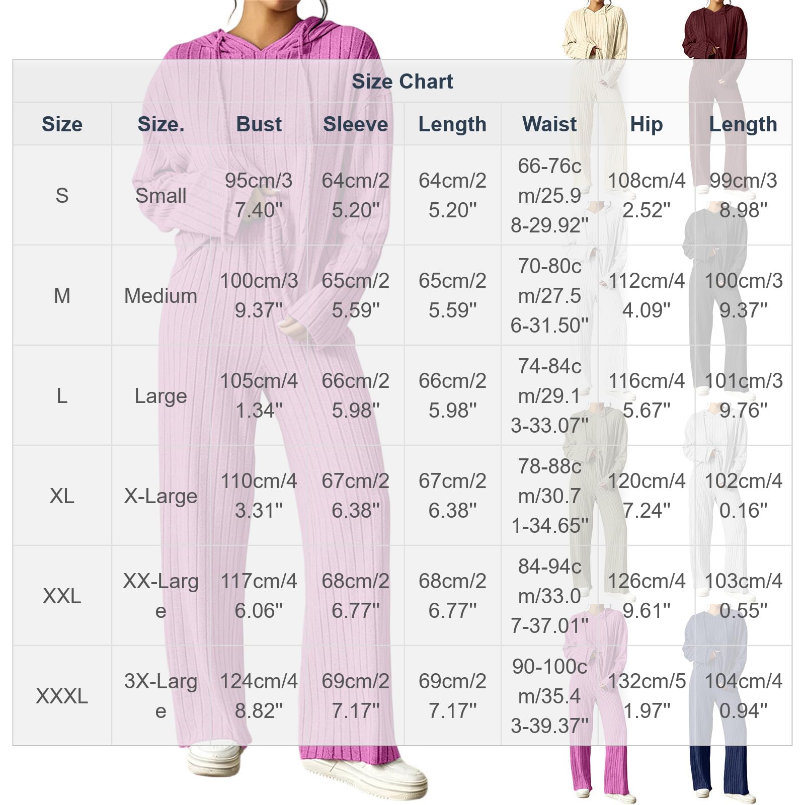 Ensemble Femme Tricot Côtelé Pull À Capuche Pantalon Droit 2 Pièces Ensemble Jogging Femme Hiver Automne Grandes Tailles Vêtement De Nuit Doux Tenue Interieur Chic Et Elegant