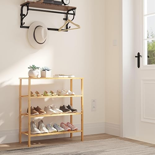 Miniatura 2 de Fibogollo Zapatero de bambú de 4 niveles, organizador de zapatos grande para ahorrar espacio en armario, entrada, sala de estudio (natural)