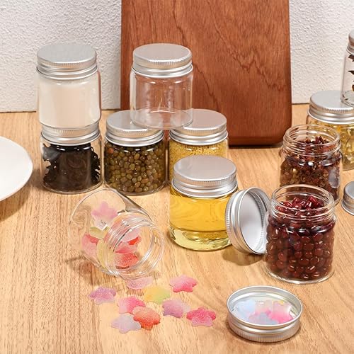 Miniatura 9 de Luxshiny Mini frascos, 20 tarros pequeños de vidrio de 1.7 onzas con tapas, mini tarros de especias para miel, mermelada, gelatina, postre, recuerdo