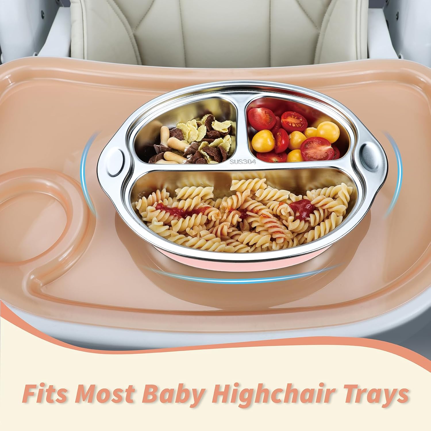 MR. CHOU Stainless Steel Divided Toddler Plate, Suction Baby Plates for Baby & Toddler, Dishwasher Safe, Pink