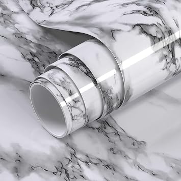 Glossy Black and White Marble Contact Paper 35 x 196 Inches Peel and Stick Wallpaper Vinyl Film Self Adhesive Removable Waterproof Wall Paper for Cabinet Countertop Kitchen Bathroom