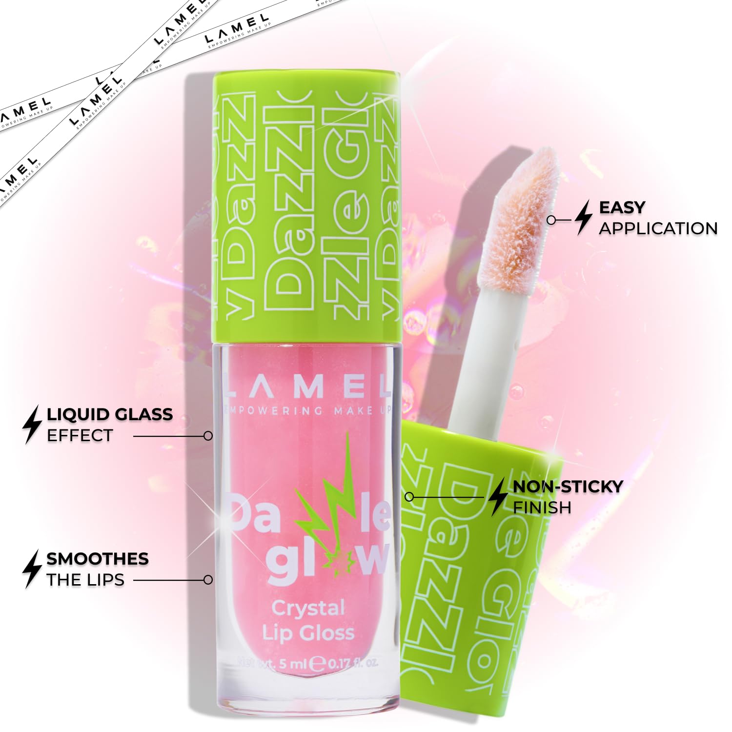 Lamel Dazzle Glow Crystal Clear Lip Gloss - Hydrating Lip Gloss - Non Sticky - Colored - Moisturizing - №405 Cotton Candy