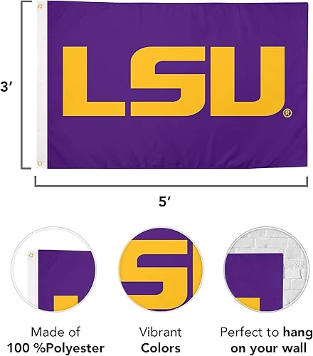 Miniatura 9 de Desert Cactus Bandera de la Universidad Estatal de Louisiana  Bandera de los Tigres LSU de 3 x 5 pies, tela duradera para interiores y exteriores,