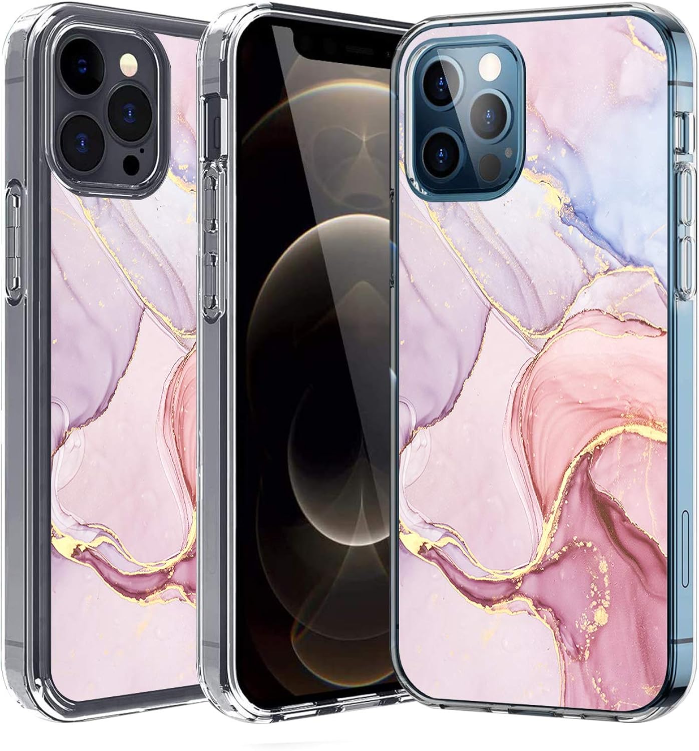 wonfurd iPhone 12 Pro Marmor Schutzhülle Durchsichtig Handyhüllen TPU Case Glitzer Bumper Cover