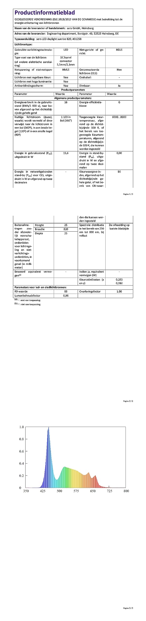Sera LED Daylight Sunrise 820 mm / 22 watts ( livré sans ballast