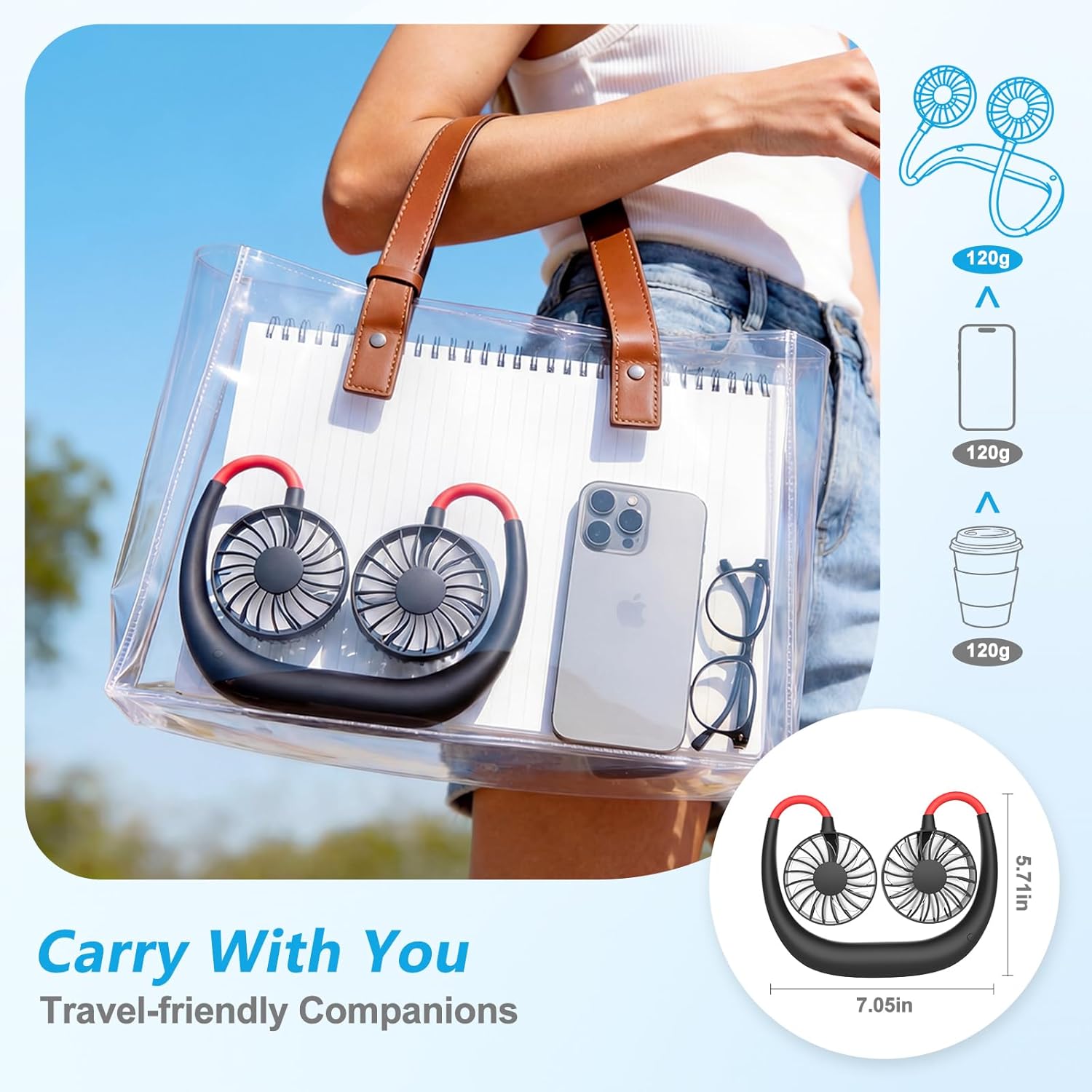 Neck Fan Portable Rechargeable: Personal Cooling Wearable Fan Around your Neck that Blow Cold Air for Men Women - Usb Should Fan Battery Operated for Travel and Outdoor Sports