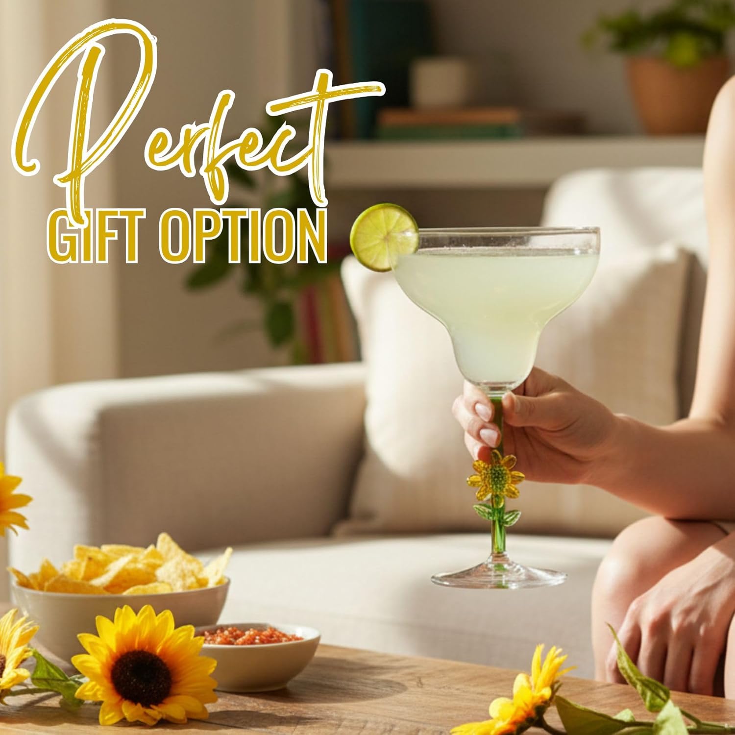 Onebttl Sunflower Gifts for Sunflower Lovers, Margarita Glass with Coasters, Perfect for Christmas & Birthday
