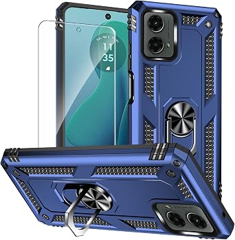 for Moto G 5G 2024 Case with Screen Protector 360Grade Rotatable Kickstand Non-Slip Military-Grade Drop and Shock Protection - Case for Motorola Moto G 5G 2024 Blue