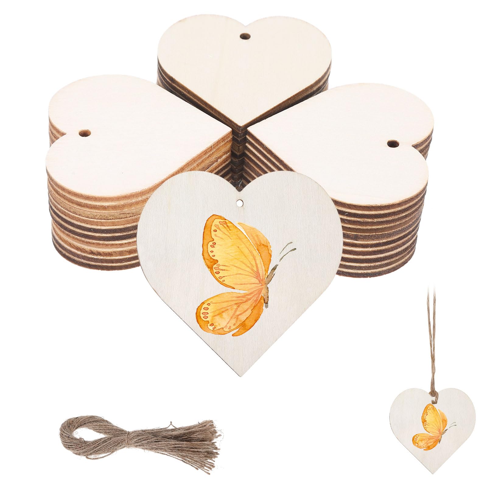 50 Stück Holzherzen Zum Beschriften 5cm/1.97inch, Holzherzen Zum Bemalen Herz Holz mit Loch, Natur Buchsbaum für Hochzeit, Party, Jubiläum, Geschenkanhänger, DIY Handwerk, Hochzeitdeko Streudeko