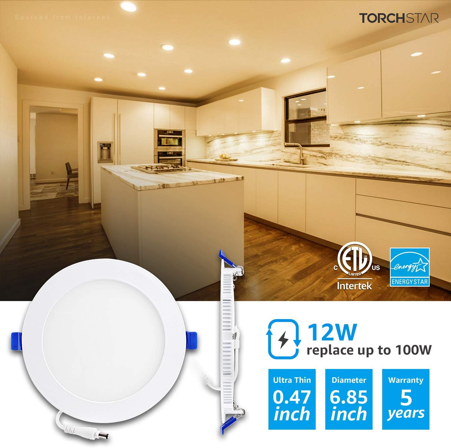 TORCHSTAR Basic Series 8-Pack 12W 6 Inch LED Recessed Lighting with Junction Box, 2700K Soft White, 5%-100% Dimmable, ETL and Energy Star Certified