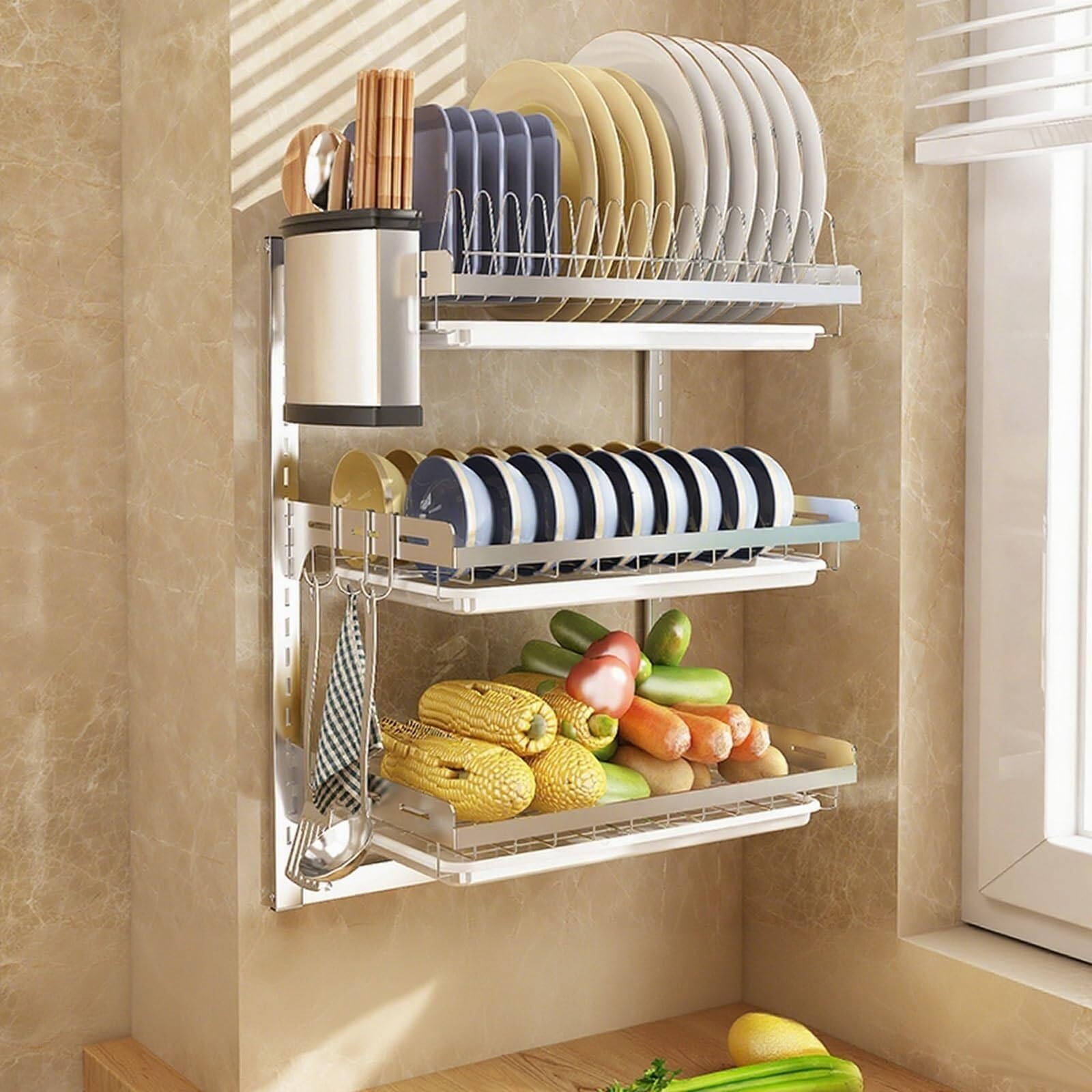 ARUNASC dish racks Wall-Mounted 2/3tier Dish Drying Rack, Extra Large Multifunctional Large Dish Drainers for Kitchen Counte drainer(Size8)