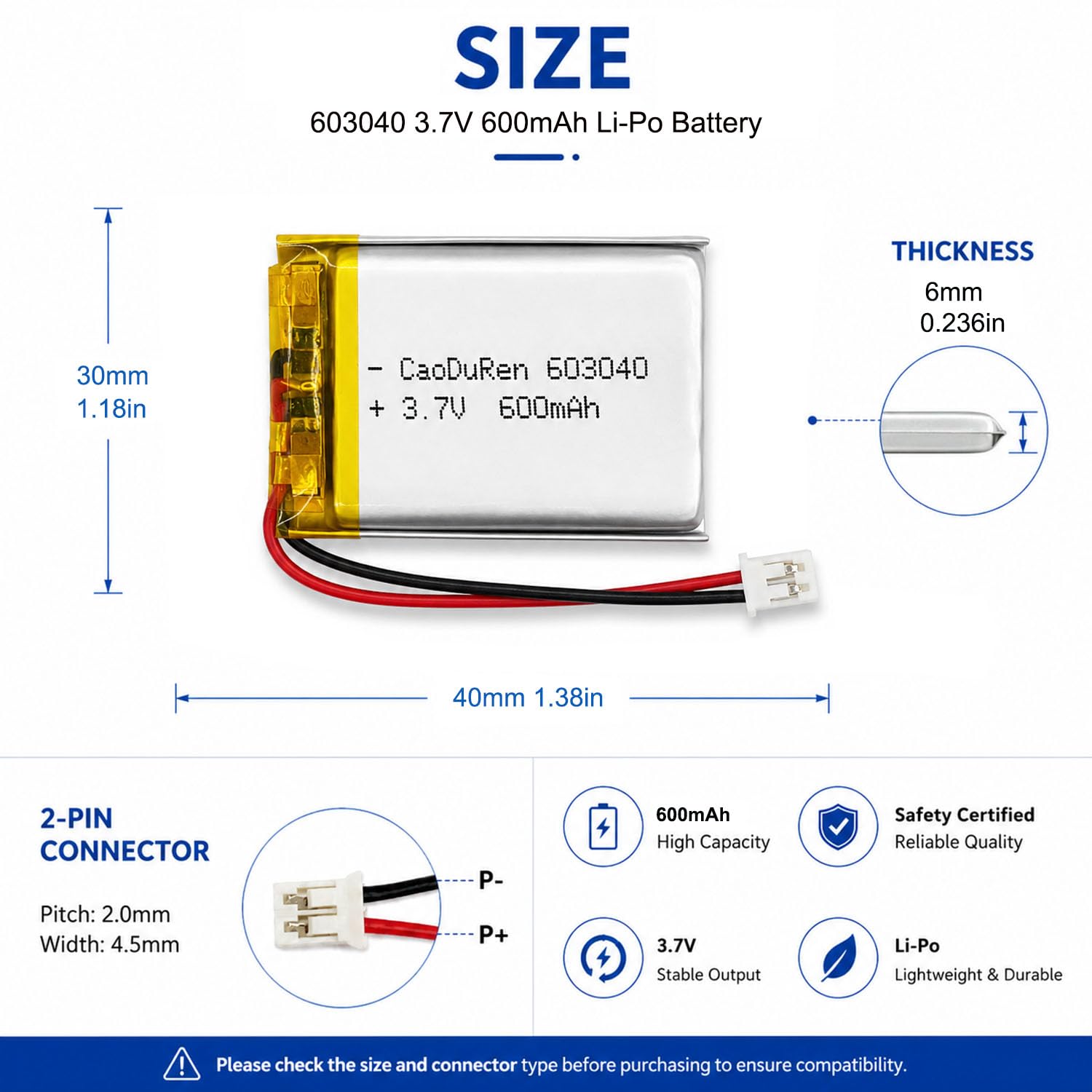 Amazon.com: CaoDuRen Rechargeable 3.7V Li Lipo Lithium Polymer Ion