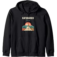 Kathmandu Nepal Travel Vintage Stupa Retro City Print Zip Hoodie