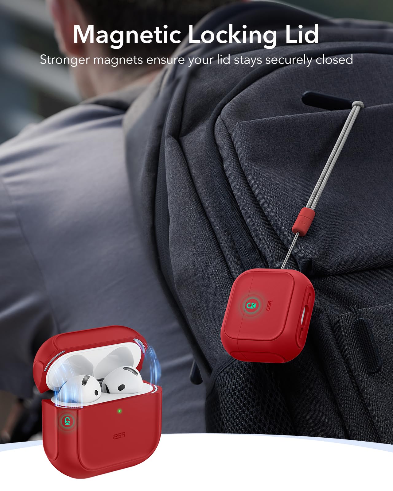 ESR for AirPods 4 Case, Compatible with MagSafe, Orbit Hybrid Series, Red 2