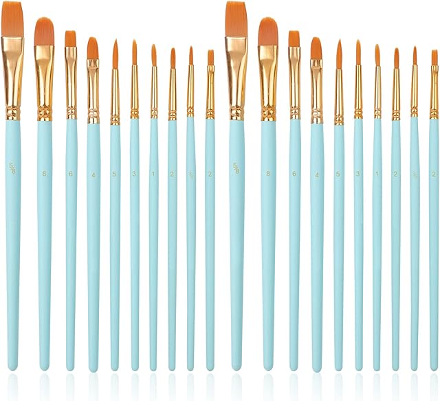 Paint Brushes 20 PCS Nylon Hair Paint Brushes Set for Acrylic Oil Watercolor Gouache Painting Face Paint Brushes for Children and Adults