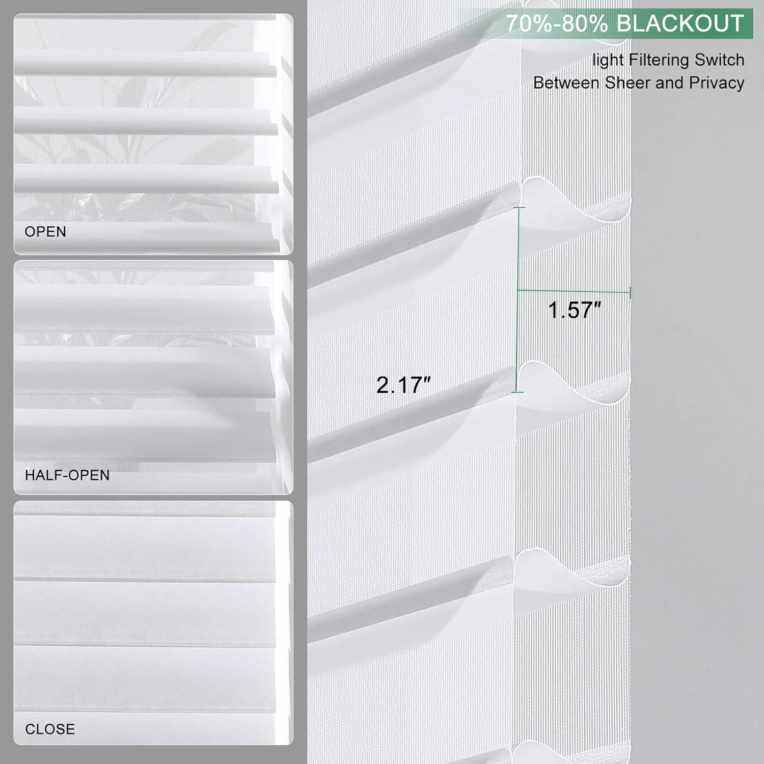 Custom Size Blackout Roller Window Shades Shangri-La Triple Sheer Shades UV Protection Energy Saving Thermal Insulated Roller Blinds Light Control for Day and Night Light Grey XG6012-4