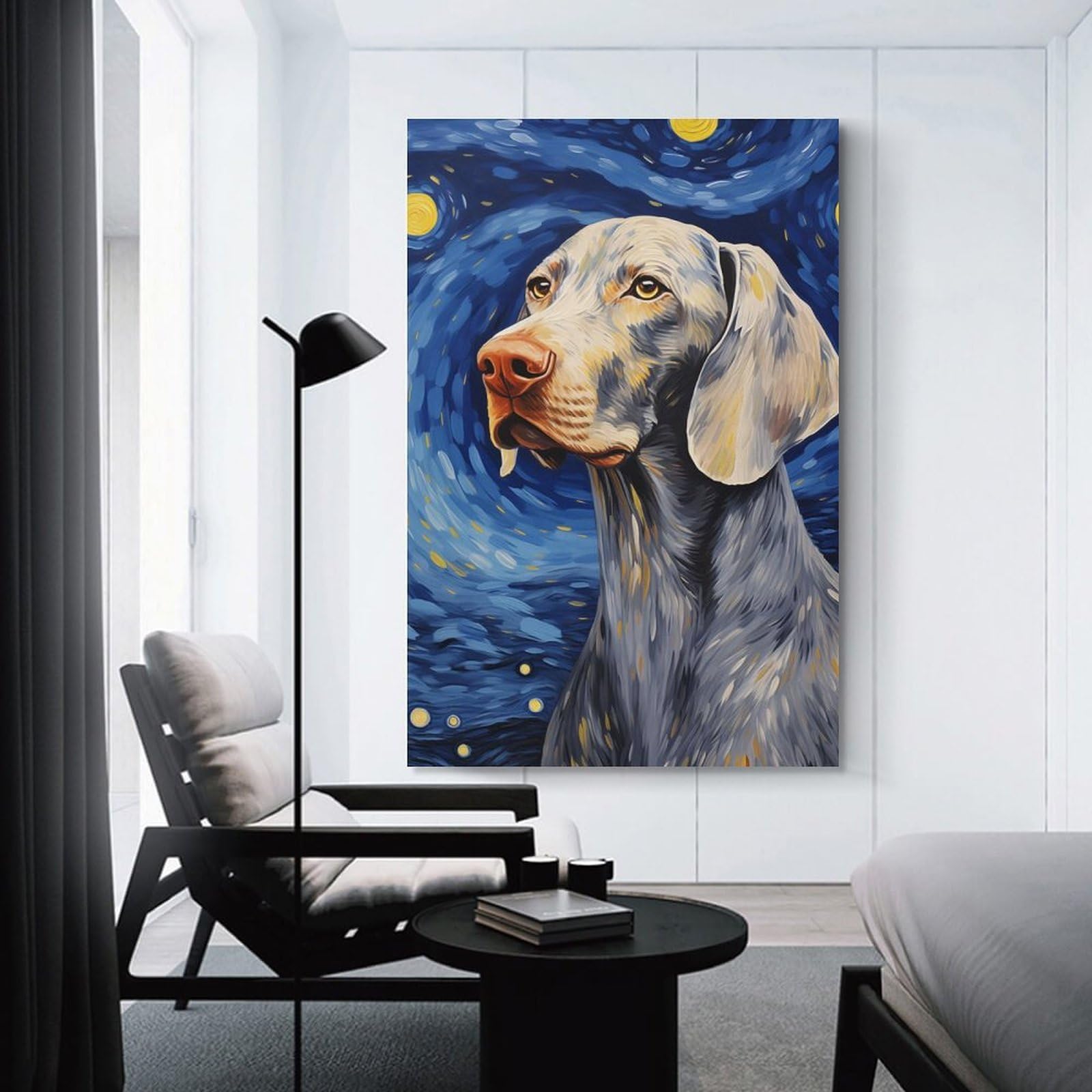 Junmoney Starry Night Dog Art Print Wall Art Print, 08x12inch(20x30cm), for Living Room, Bedroom, Office Or Hallway, Canvas Wall Art That Fits Changing Layouts
