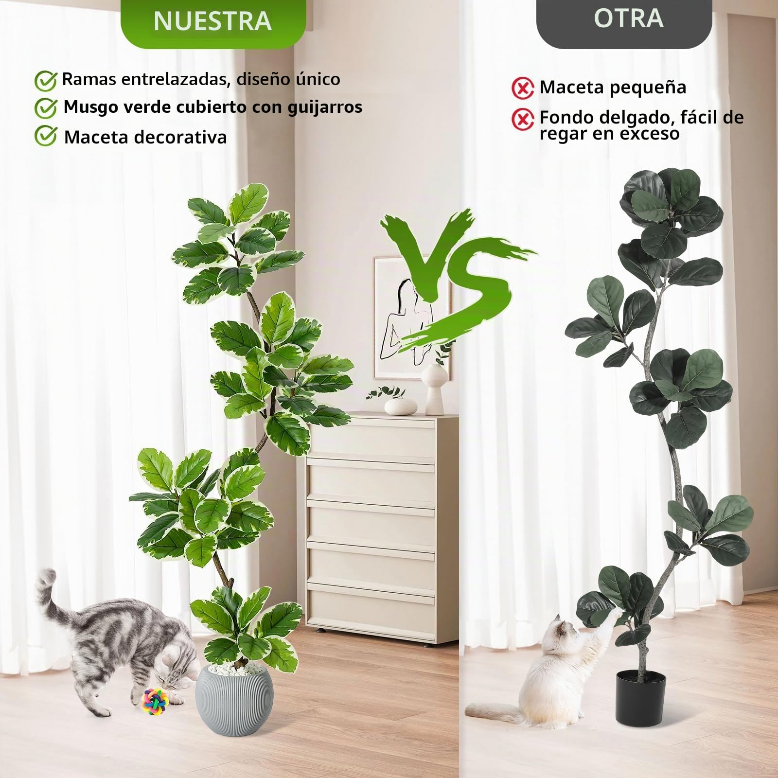Garvee Plantas Artificiales de 150 cm, Plantas Falsas de higuera Artificial con Maceta Blanca, árbol Artificial, Plantas de plástico Grandes, Plantas Artificiales para Interior y Exterior, habitación