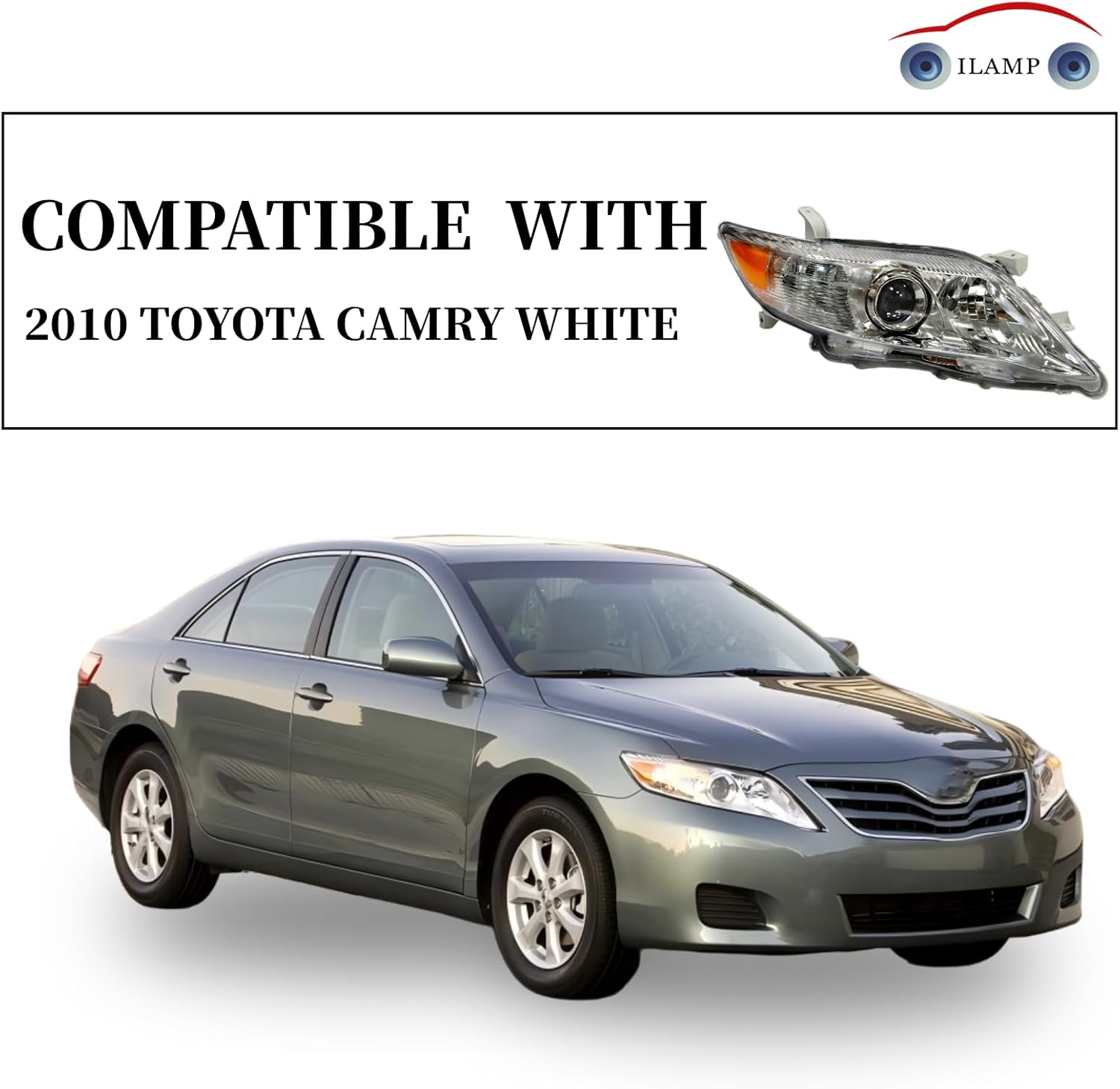 Headlights Fit for 2010 2011 Toyota Camry Headlights Chrome Housing Amber Reflector Clear Lens Right Passenger RH 81110-06500 AM-CM10A02R