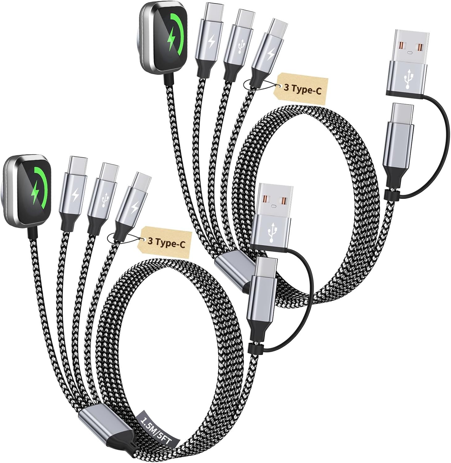 2026 Travel Essentials for iWatch Charger with 3 Type-C Ports, 2Pcs 5FT