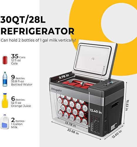 Miniatura 5 de BougeRV Refrigerador de 12 Voltios Refrigerador de Carro 12V Congelador Portátil de 30 Cuartos Enfriador con Compresor Congelador con Compresor
