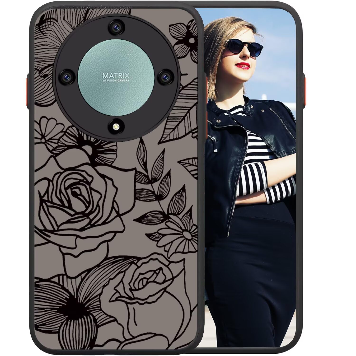 SEAHAI Cover Per Honor Magic 5 Lite 5G - Custodia In Vetro Sfumato Rosa E Blu - Antiurto E Ultrasottile - 4