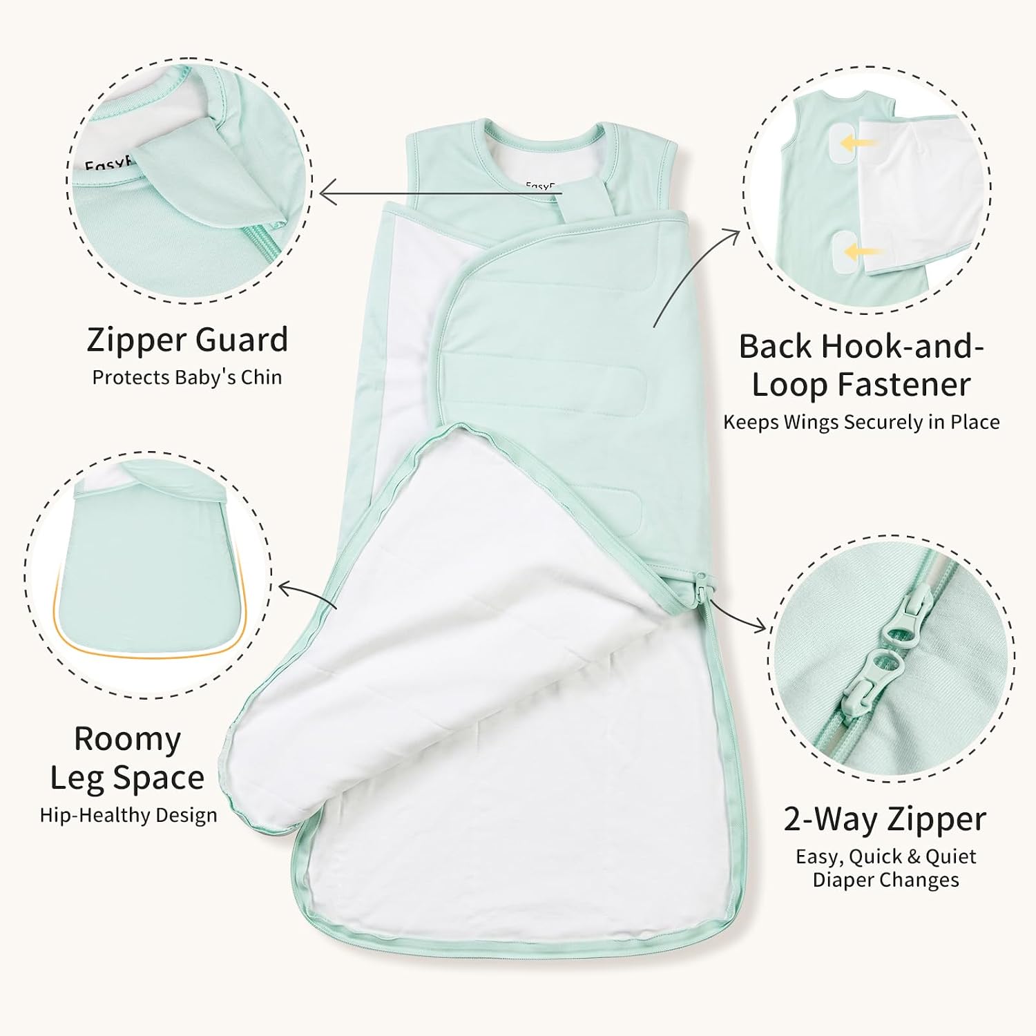 Baby Sleep Sack Swaddle 1.0 TOG Rayon Made from Bamboo Infant Sleep Sack 3-6 Months, 4-Way Adjustable Transitional Swaddle with Removable Wings, 2-Way Zipper Unisex Wearable Blanket