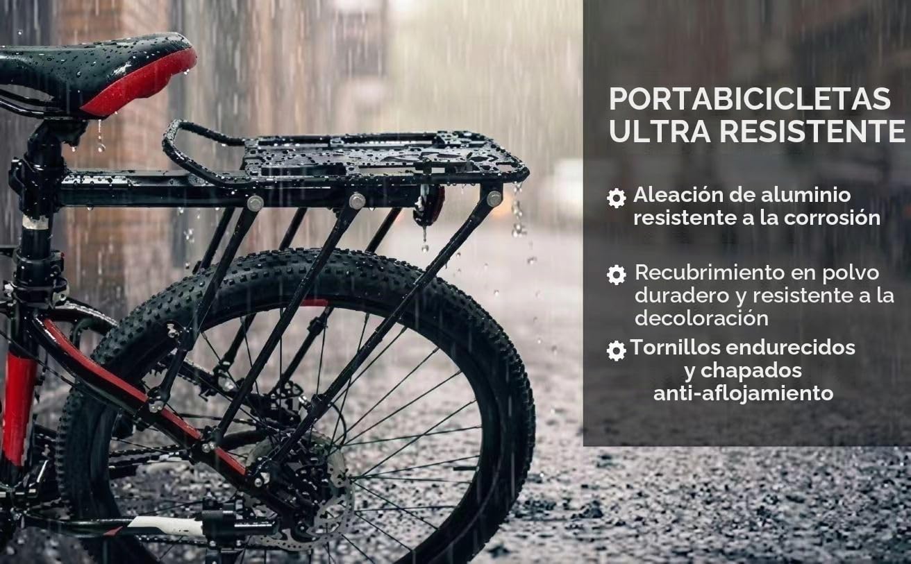 COMINGFIT Portabicicletas trasero para bicicleta, de liberación rápida, ajustable, de aleación, capacidad de 120 kg, apto para bicicletas de 24, 26, 27.5 y 29 pulgadas