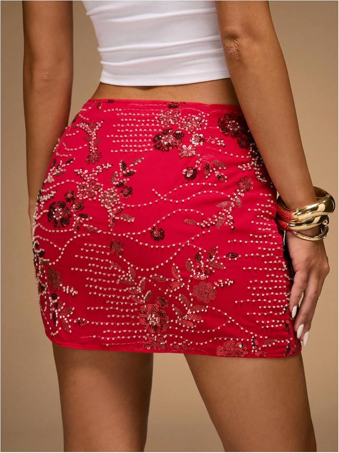 SweatyRocks Women's Sparkly Sequin Mini Skirt Floral Embroidery Y2k Party Club Going Out Summer Skirt
