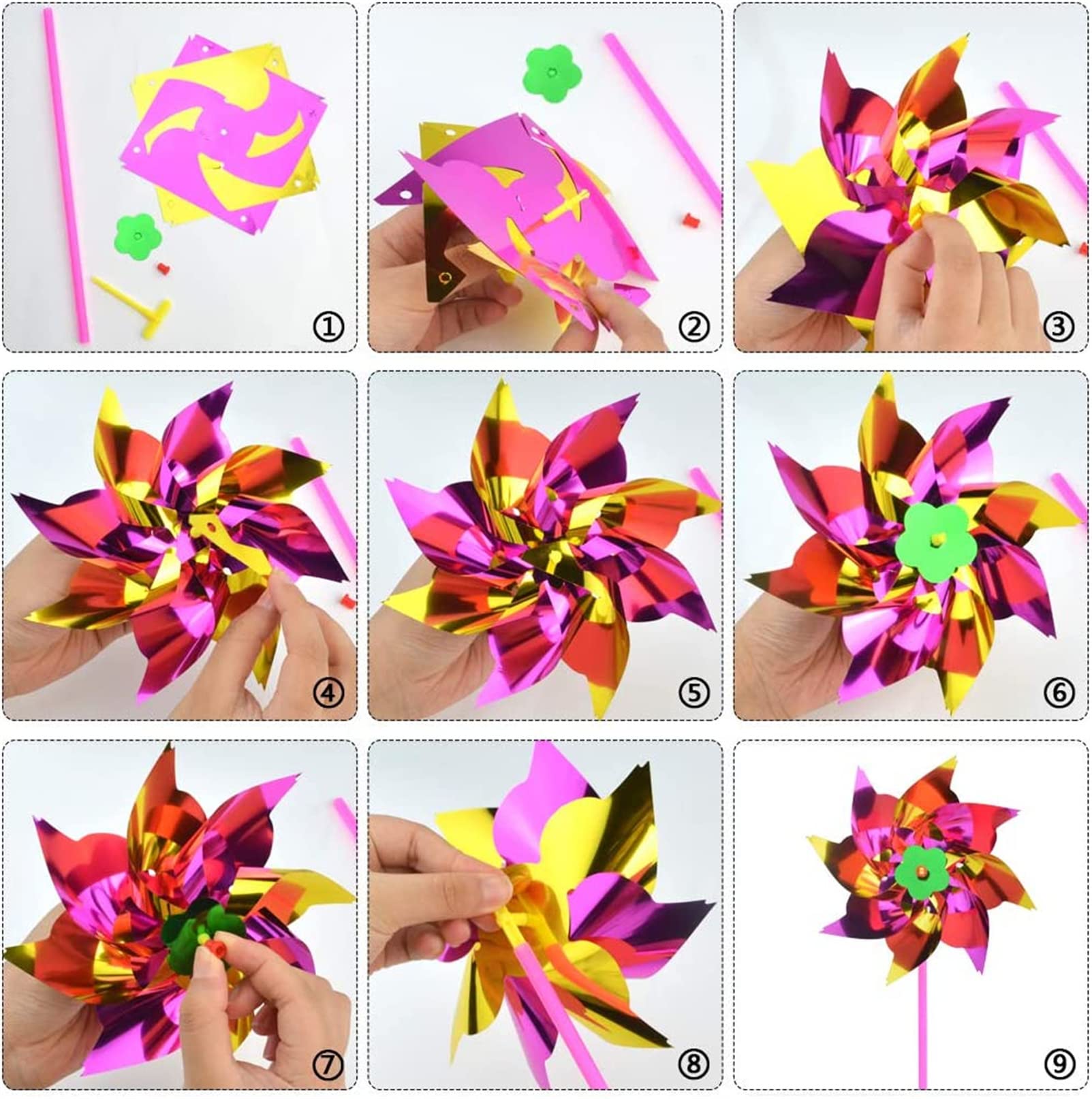 50 Pcs Plastic Rainbow Pinwheel,Windmill Party Pinwheels DIY Pinwheels Set for Garden Lawn Party Decor - Image 3