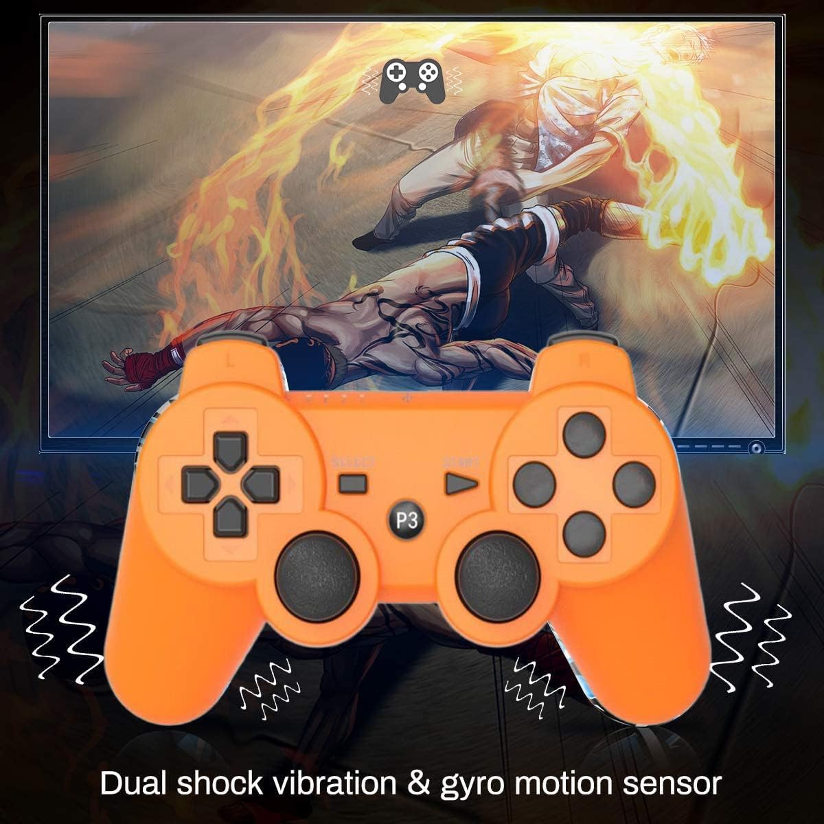 PS-3 Controller 2 Pack, Dual Shock 3 Wireless Gamepad Joystick for PlayStation 3, Compatible with PS-3 Console, Ergonomic Design, Rechargeable Battery, Vibration Feedback - 2 Controllers in Set