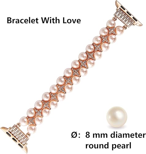 Miniatura 4 de GEMEK Pulsera de perlas compatible con Apple Watch Band 38401.614 in 42441.929 in iWatch Series 987654321, correa de repuesto elástica artificial