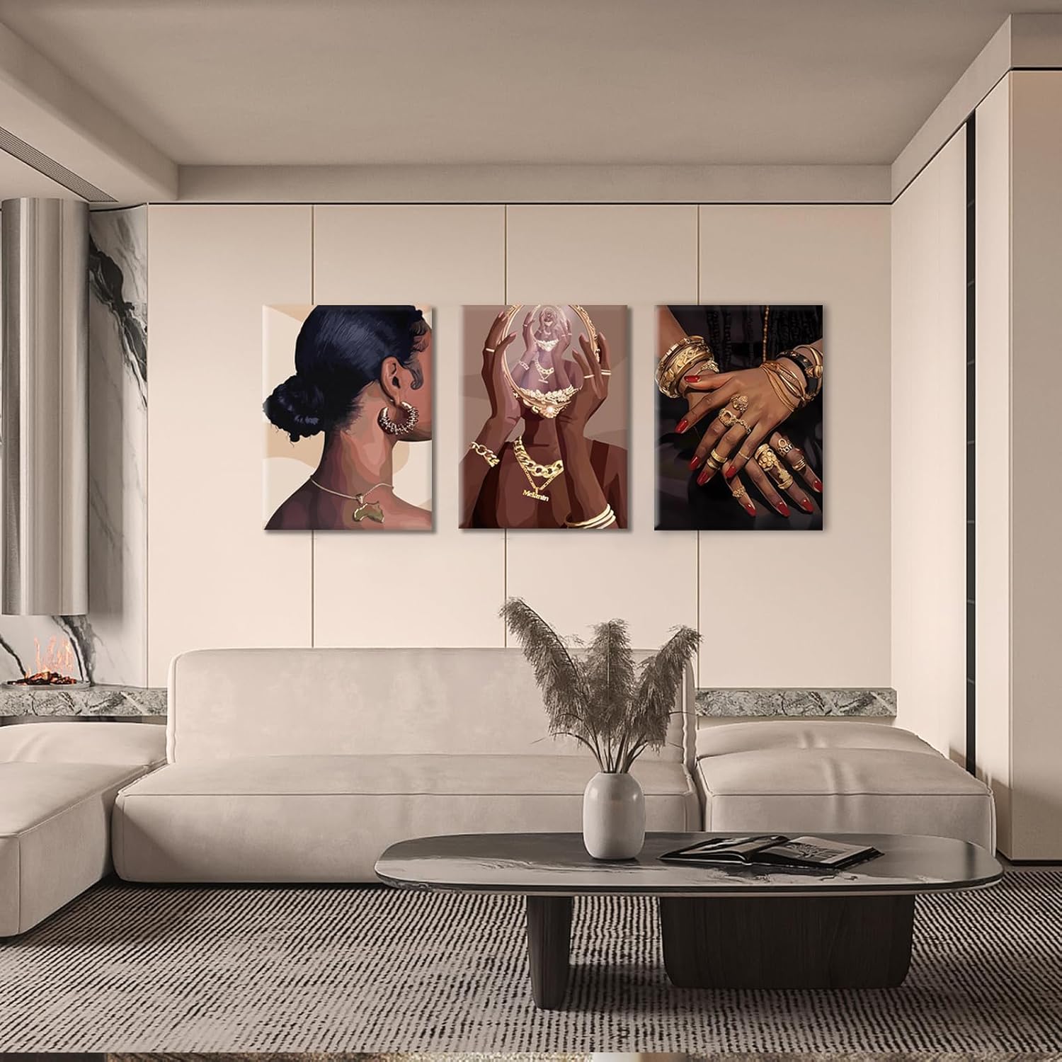 Dytila Black Woman Wall Art Set of 3, Black Girl Pictures Wall Decor, African American Canvas Prints, Black People Paintings, Smart Artwork for Home Living Room Bedroom 12x16 Inch