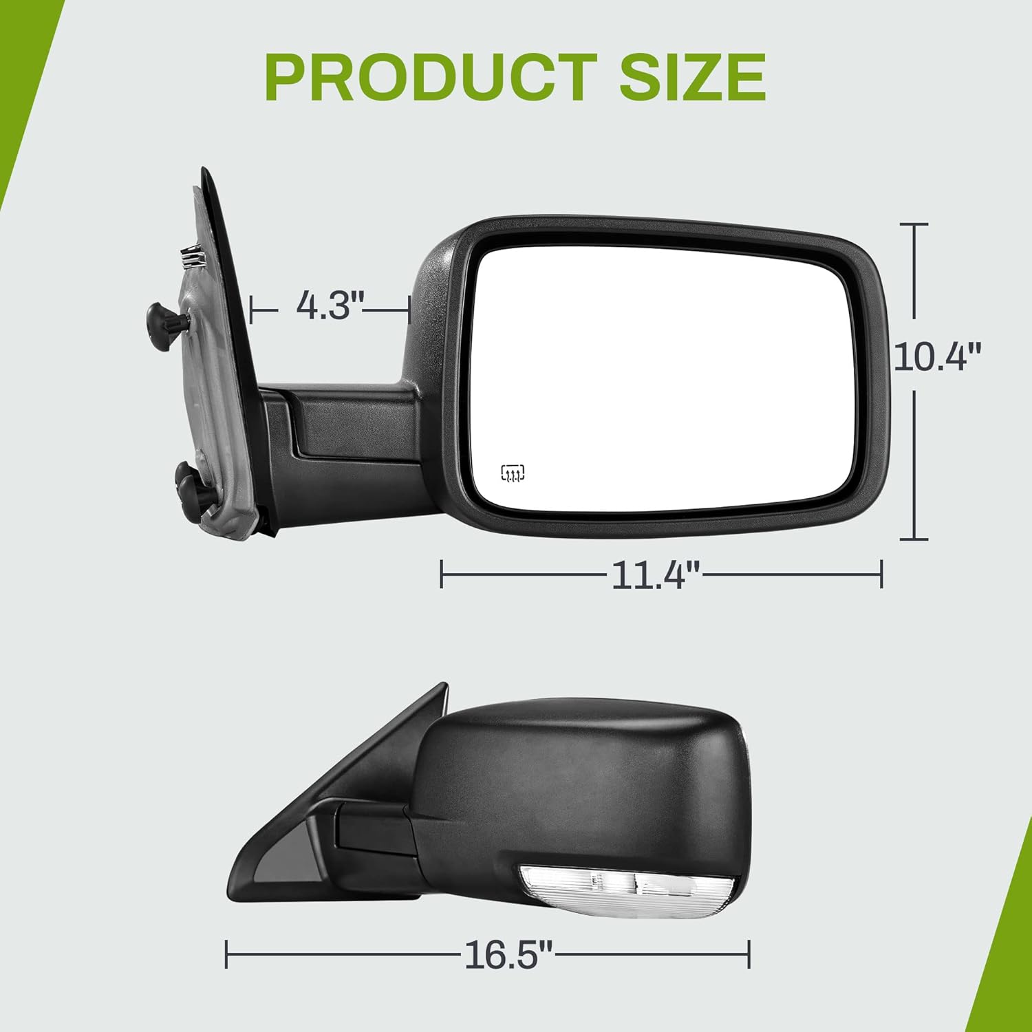 AUTOSAVER88 Side Mirror Compatible with 2009-2016 Dodge Ram 1500, 2010-2016 Ram 2500-5500, Right Passenger Side Mirror Power Adjustable Heated LED Turn Signal and Puddle Light Manual Folding