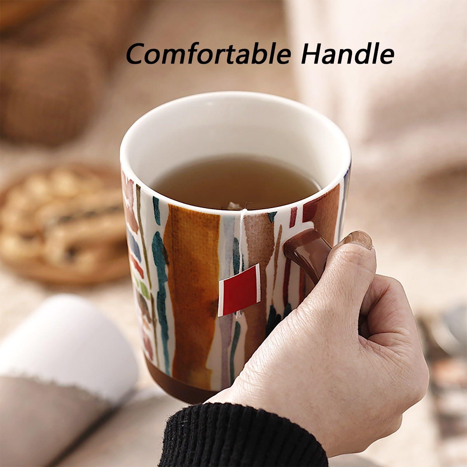 Kreative Handbemalte Kaffe Becher, Trinkbecher mit Henkel, Retro & Stilvoll, Rutschfest & Verbrühungssicher, Ein Tolles Geschenk für Zuhause und Das Büro(Natural4)