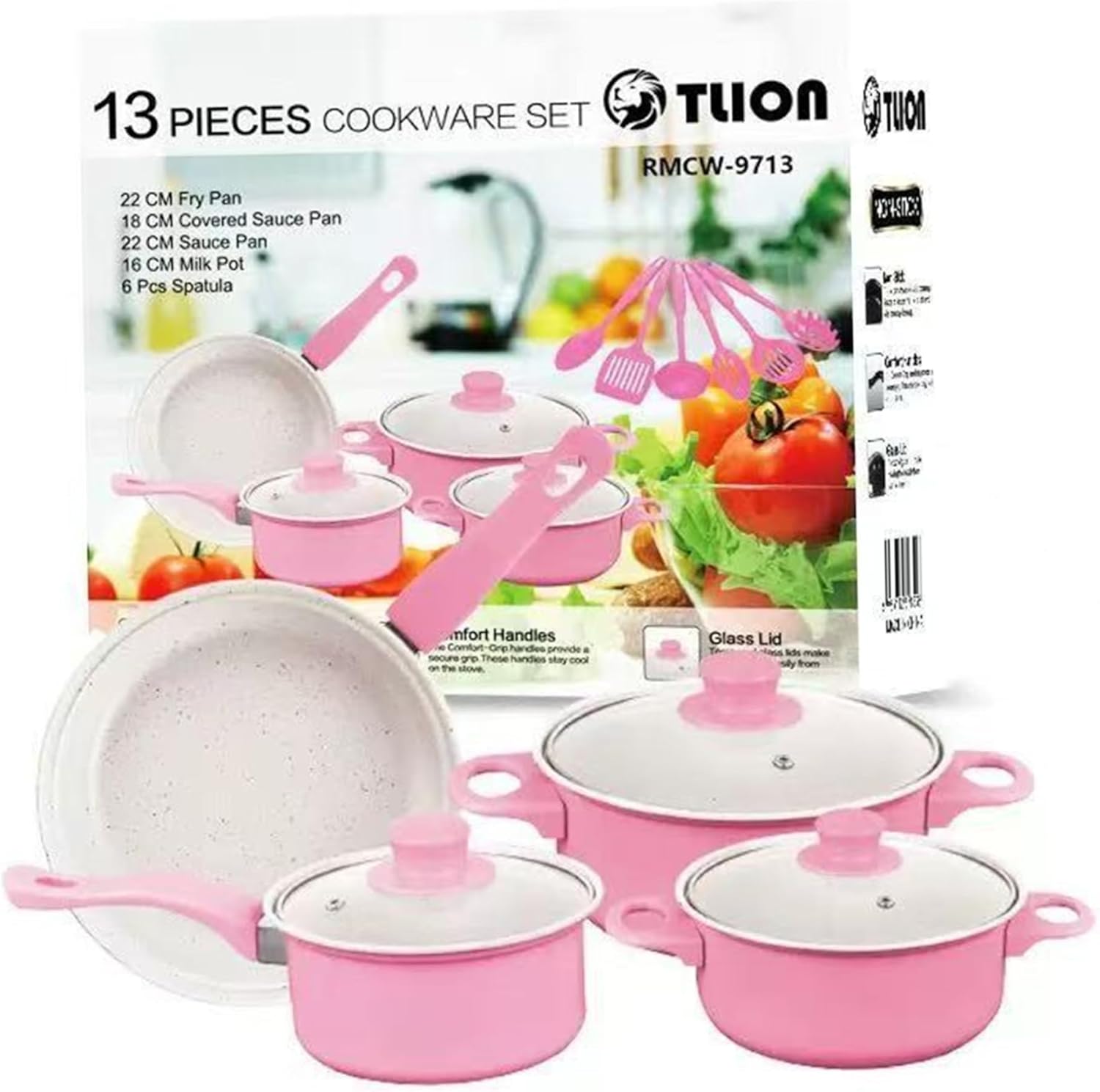 Cast Iron Pots and Pans Set 13Pcs Non Stick Cute Cookware Set Includes Lids Induction Cookware with Comfort Handle PFOA Free