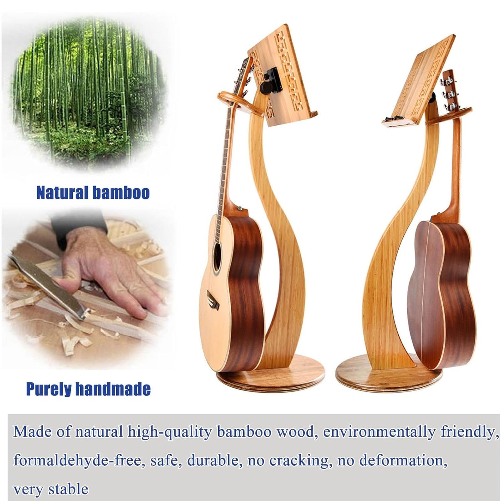Atril De Madera para Partituras con Soporte De Bambú Extraíble para Director De Partituras con Colgador para Violín, Diseño Giratorio De 340°, Ángulo Ajustable para Guitarr,