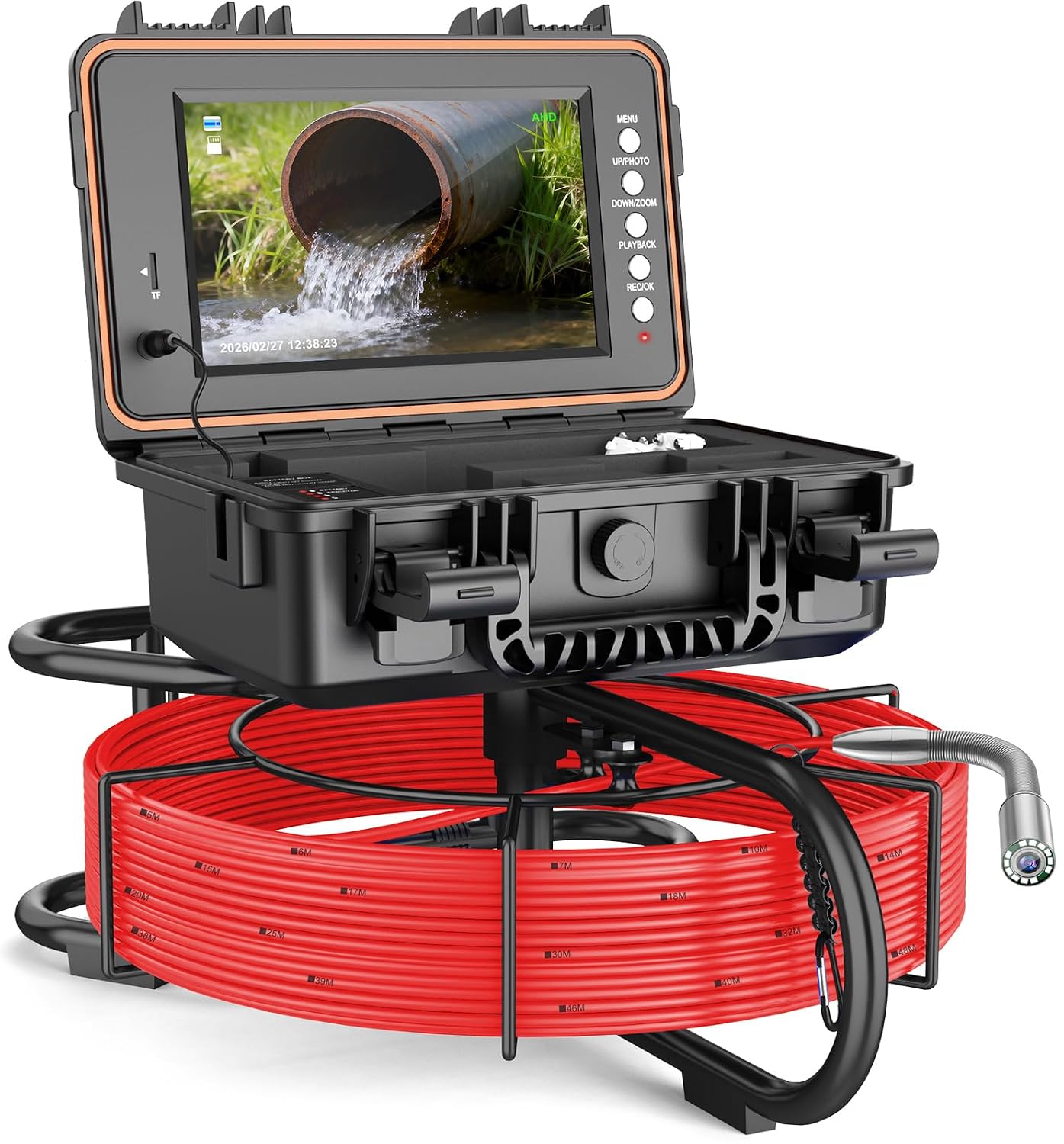 Anysun Sewer Camera Self-Leveling with 512Hz Sonde, Built-in Distance Counter, 1080P HD 9" IPS Screen, IP68 Waterproof Pipe Inspection Camera, DVR, 32GB Card, 5100mAh Battery & 12 LED Lights