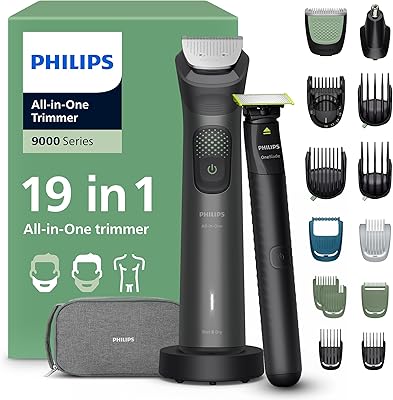 Philips Multigroom 9000 Series All-in-One 19-Piece Trimmer, Shaver & Clipper + OneBlade Trimmer for Men – All-Over Grooming Set for Beard, Nose, Hair & Body, 27 Length Settings (0.2-20 mm), MG9556/15