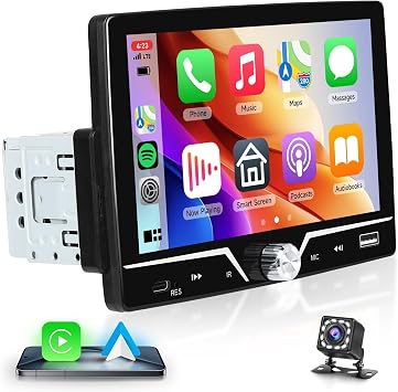 Single Din Car Stereo Carplay Android Auto, Driauto 7 Inch HD Touch Screen Car Radio with Bluetooth Single Din Mirror Link FM Radio with Backup Camera EQ, Car Audio Receiver Support USB/Type-C SWC