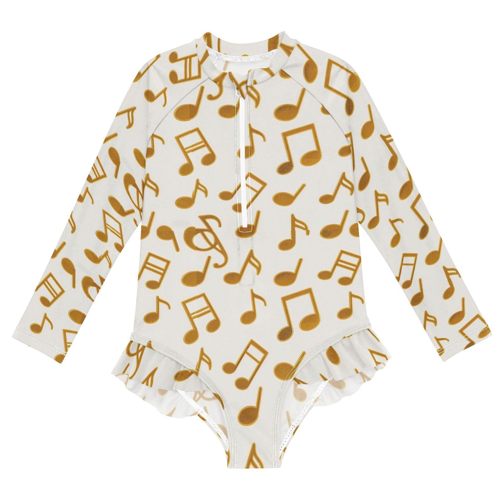 Girls Long Sleeves Swimsuit Cartoon Floral Daffodil Petal Peach White Swimsuits Rash Guard Girl Toddler Bathing Suit 4T