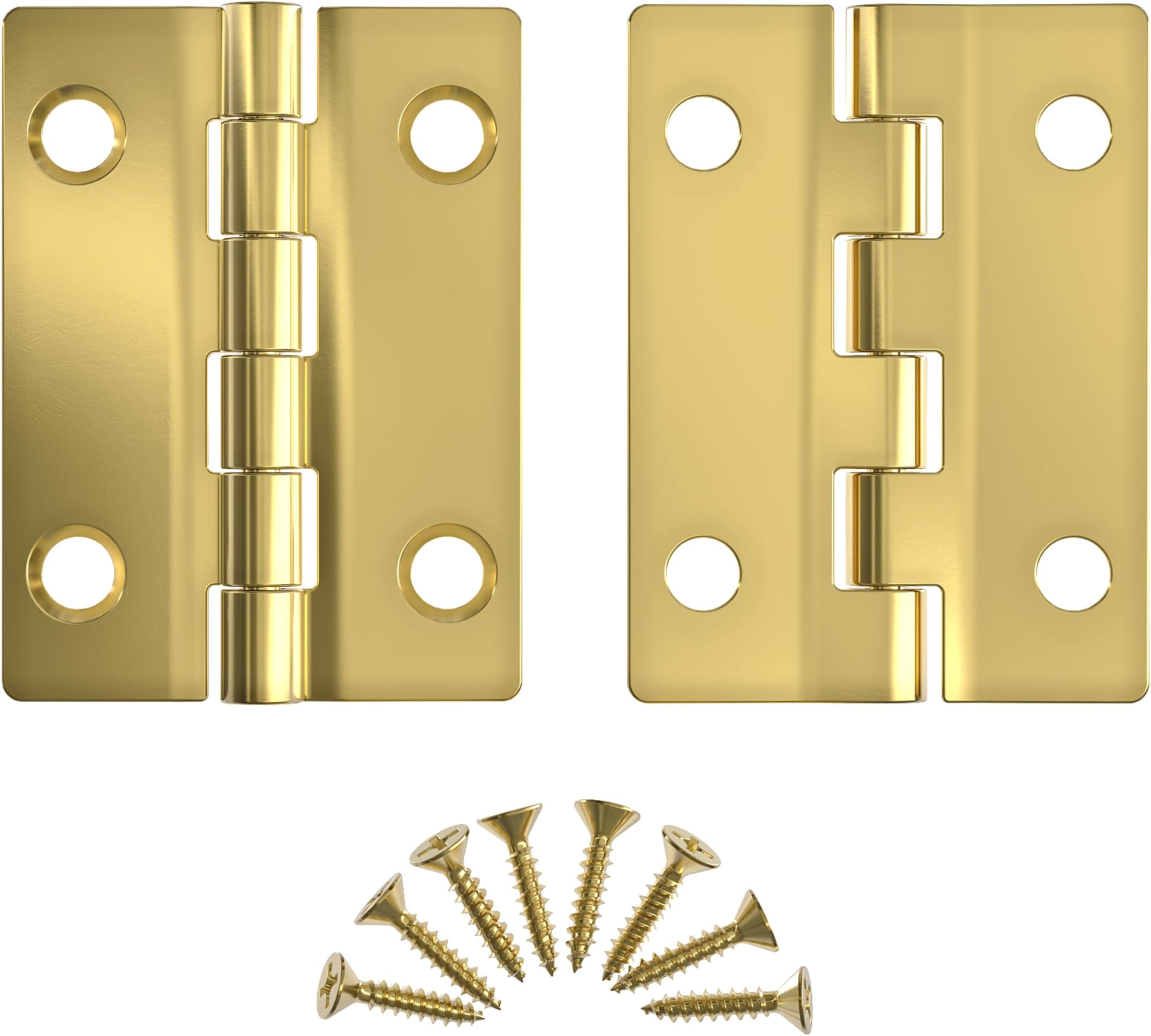 Bright Brass Butt Hinges - 2" x 1-1/2" - Pack of 2 - Flush Mount Cabinet Door Hinges - Antique Furniture Hardware - BH7-SB