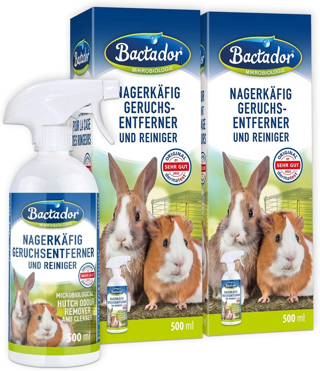 Bactador Enzymreiniger Nagetierkäfigspray 2 x 500 ml – Geruchsentferner & Reiniger – Gegen Kot, Urin & Tiergerüche – Mikrobiologischer Geruchsneutralisator – Porentiefe Reinigung beim Nagetier Bactador Enzymreiniger Nagetierkäfigspray 2 x 500 ml – Geruchsentferner & Reiniger – Gegen Kot, Urin & Tiergerüche – Mikrobiologischer Geruchsneutralisator – Porentiefe Reinigung beim Nagetier