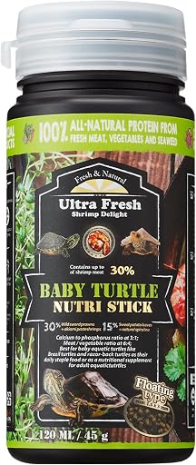 Ultra Fresh Floating Baby Turtle Food, All Natural Ingredients, Wild Sword Prawn, Calcium Vitamin D Enriched for Picky Aquatic Turtles, Baby Turtle Nutri Stick 1.6 oz