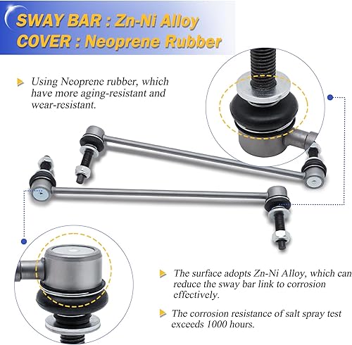 Vista 85 de Varillas de barra estabilizadora delantera izquierda y derecha de aleación de zinc-níquel de 13.82 pulgadas para Sonata 2011-2012, Optima 2011-2012