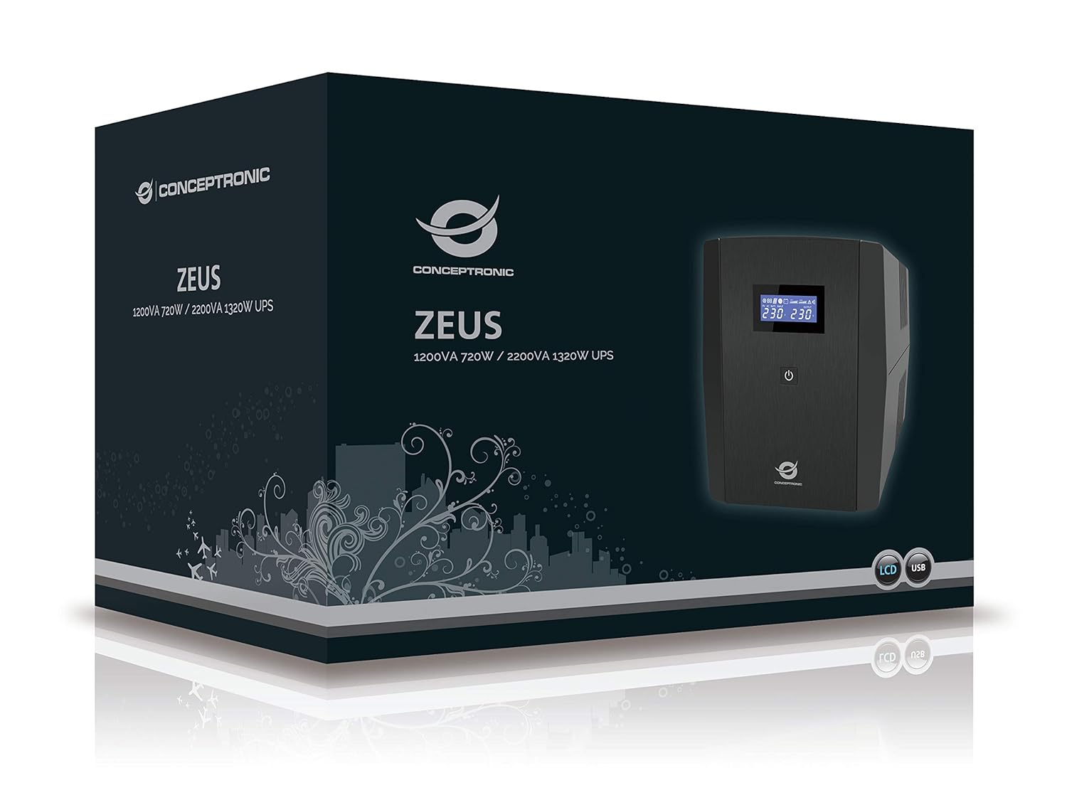 Conceptronic Zeus 2200Va 1320W Ups, Iec + Schuko Socket, W128254083 (Schuko Socket)